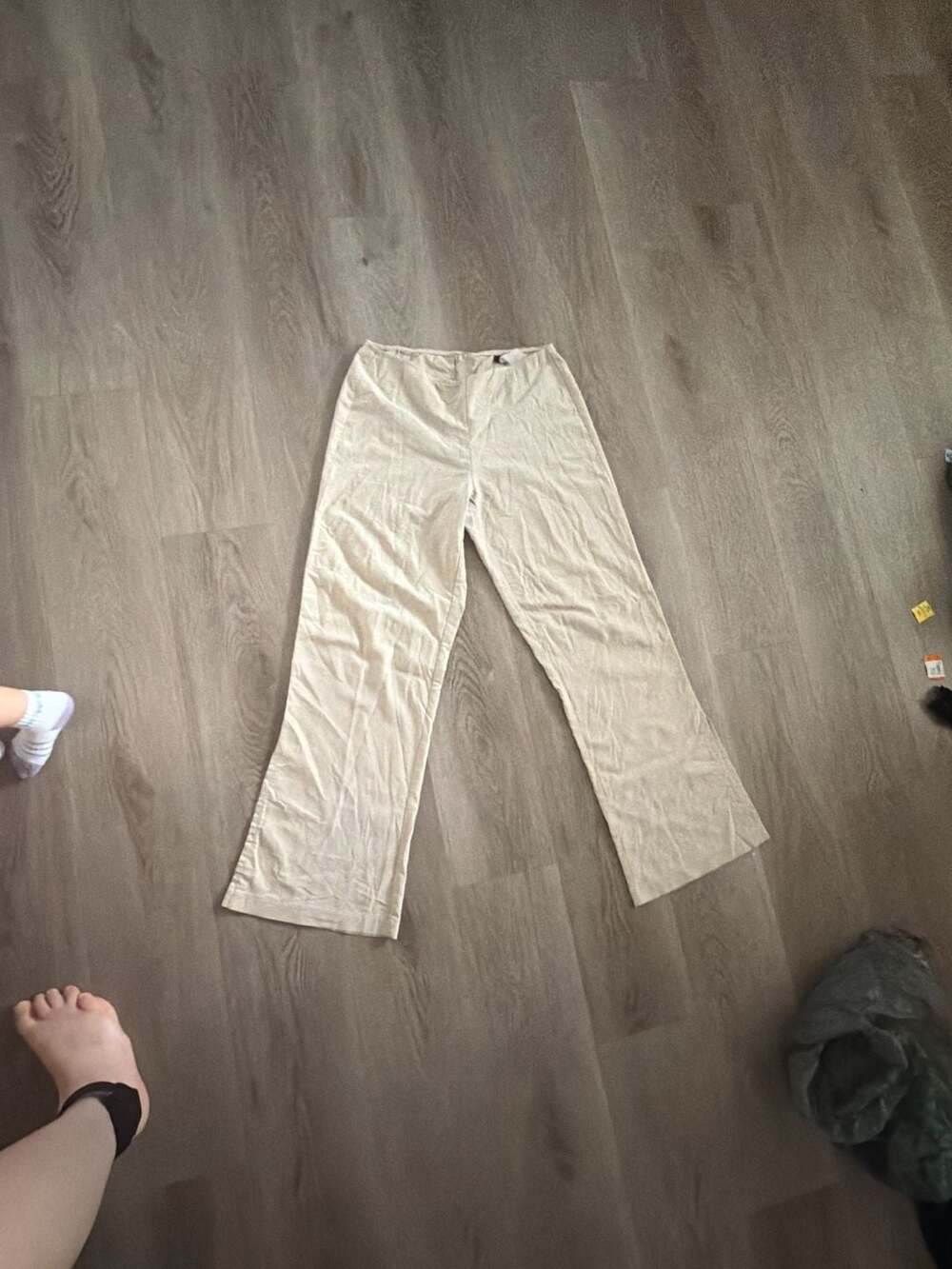 R/AG Trousers Size M Cream Wide Leg Slit Pants